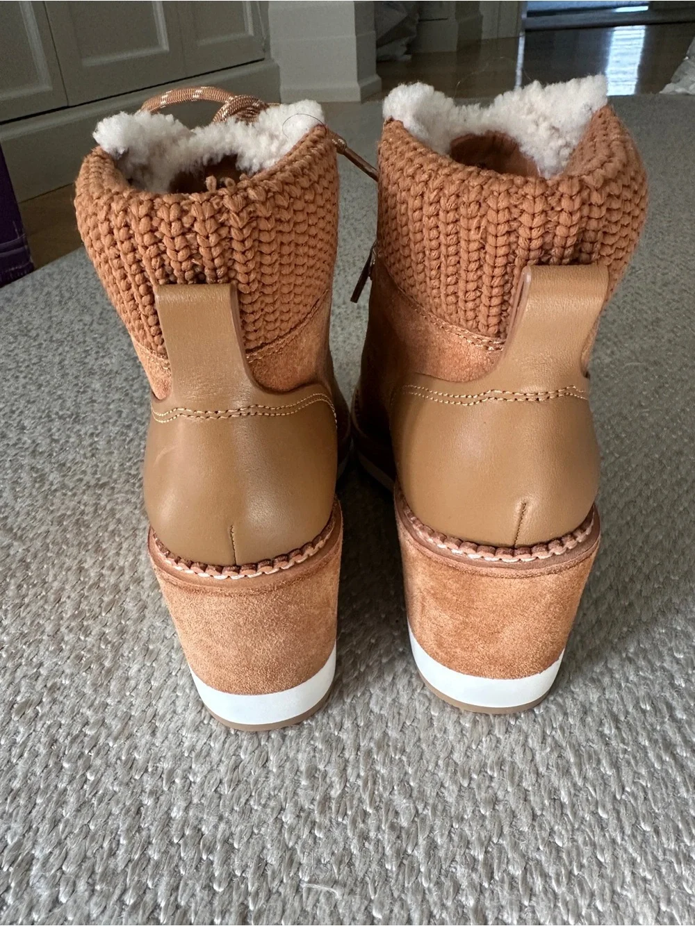 Kate Spade Tan Suede Shearling-Lined Wedge Boots - Picture 3 of 5